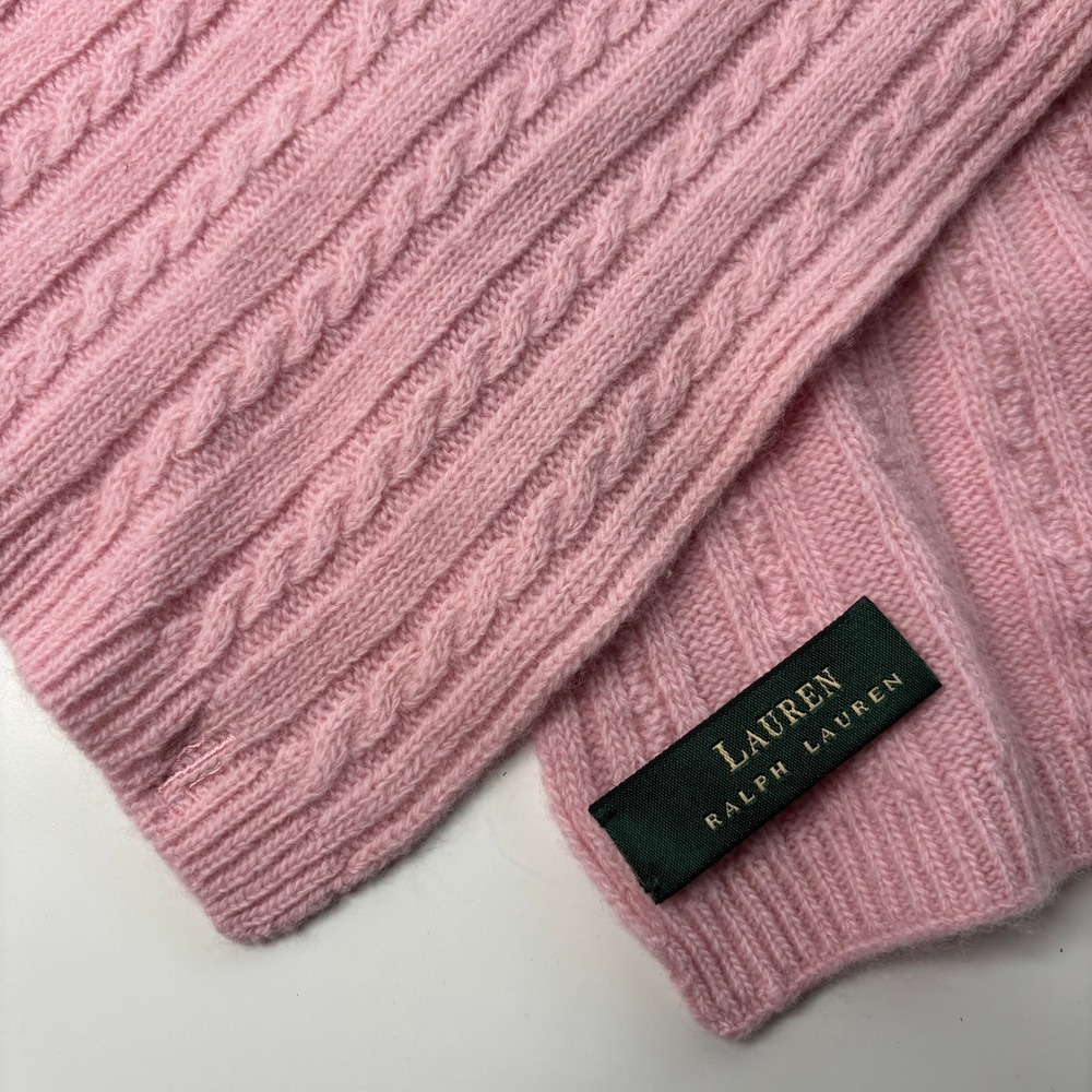 Lauren Ralph Lauren Pink Cable Knit Lambswool Angora Blend Scarf SEE Preppy LRL